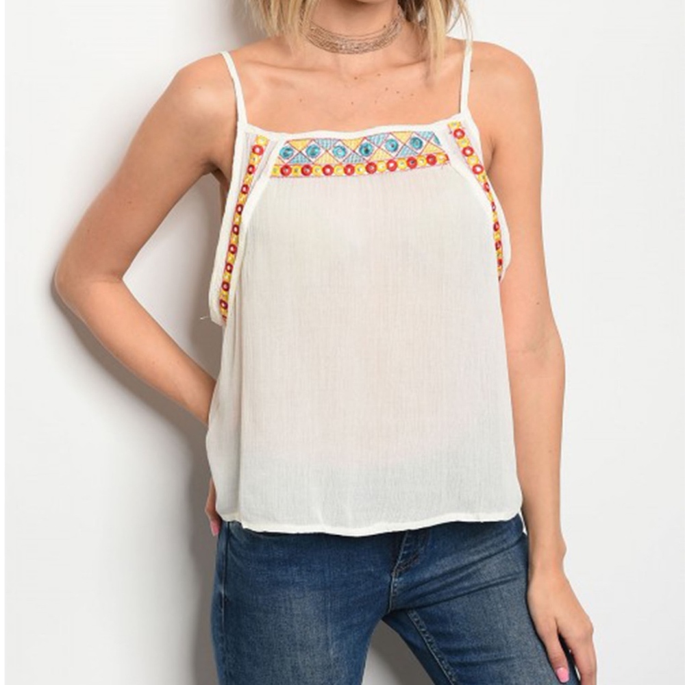 White/Ivory Lightweight Top with Embroidery Detail